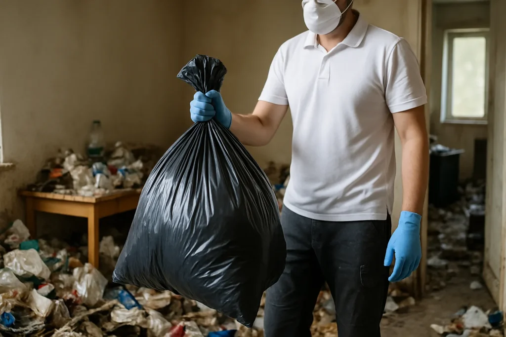 Intérieur d'un appartement à Puy-Guillaume affichant un désordre important lié à une situation de diogène.