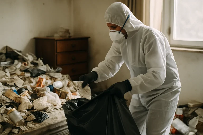 Un appartement à Bourg-En-Bresse avec des déchets visibles, illustrant la nécessité d'un nettoyage après diogène.