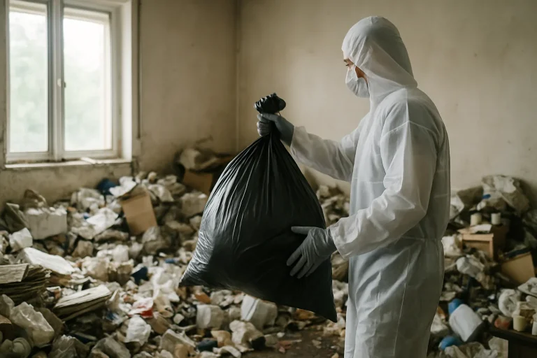 Professionnel nettoyant un appartement en désordre à Caluire-Et-Cuire après diogène.
