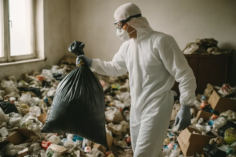 Un expert nettoyant un appartement après accumulation à Montelimar.