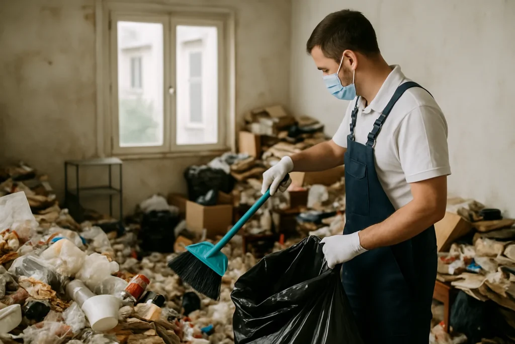 Intérieur d'un appartement à Saint-Egreve en état insalubre avec des objets éparpillés.