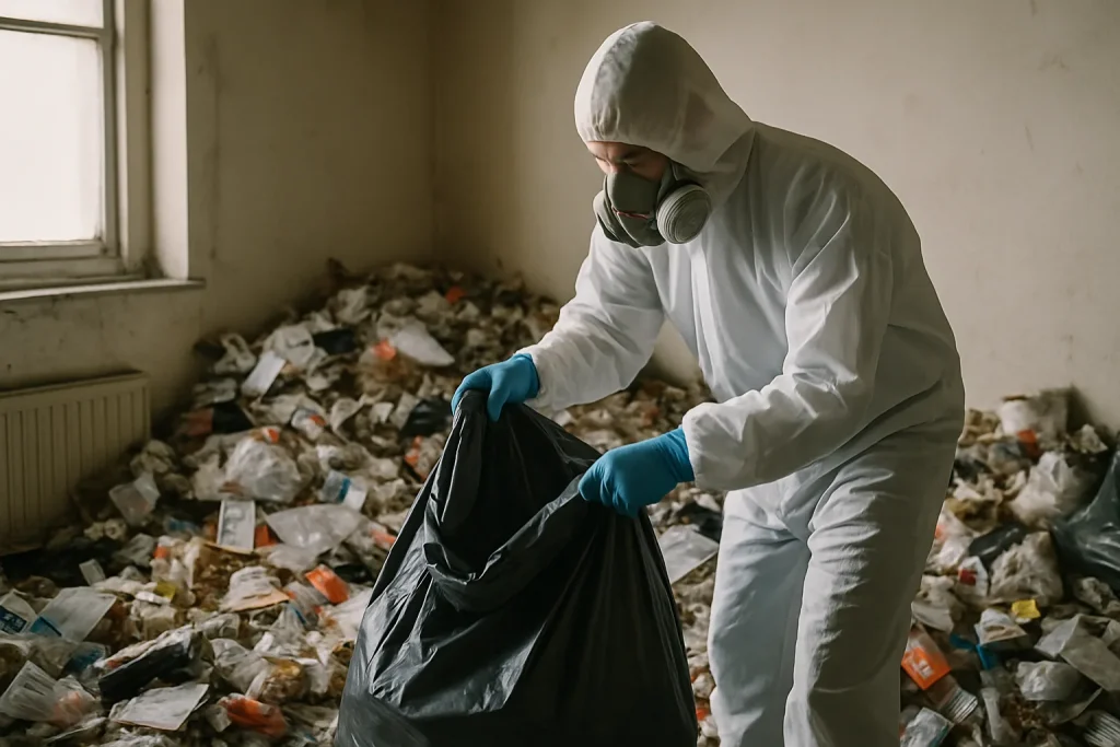 Appartement en désordre à Parcay-Meslay, nécessitant un nettoyage urgent après syndrome de Diogène.