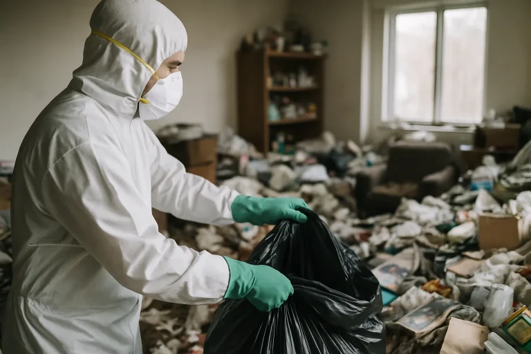 Équipe de nettoyage professionnelle dans un appartement désordonné à Saint-Apollinaire.