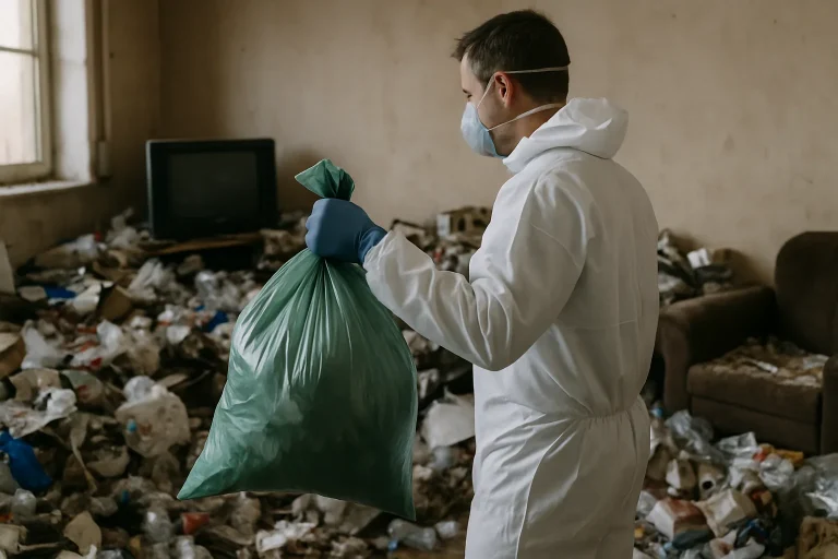 Intérieur d'un appartement à Semur-En-Auxois, montrant un grand désordre et des déchets.