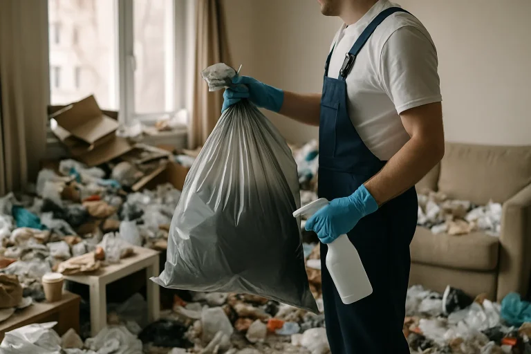 Des professionnels nettoient un appartement en état de désordre à Grigny.