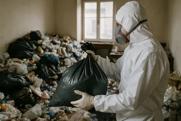 Équipe de nettoyage en train de débarrasser un appartement à Brioude.