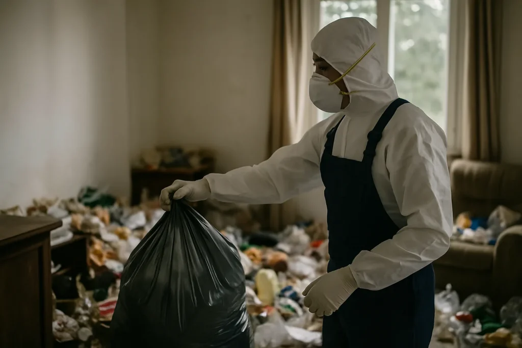 Intérieur d'un appartement à Bellignat en désordre, illustrant l'urgence d'un nettoyage après diogène.