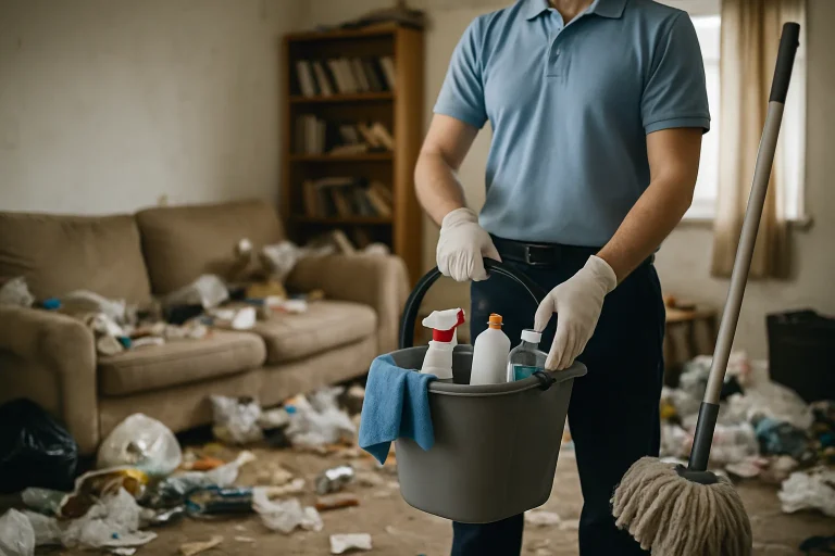 Un appartement à Sevrier avec des objets en désordre et de la poussière, représentant un cas de syndrome de Diogène.