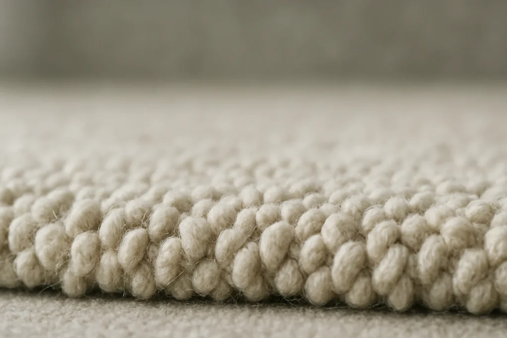 Gros plan sur un tapis propre, fibres sans parasites visibles, éclairage naturel.