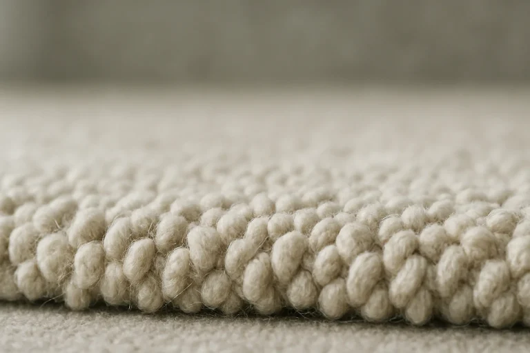 Gros plan sur un tapis propre, fibres sans parasites visibles, éclairage naturel.